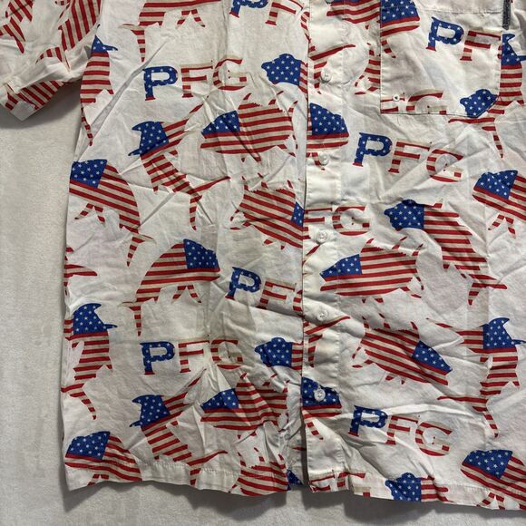 Columbia PFG American Flag Fish Shirt Men's Red White Blue Short Sleeve Large - Picture 4 of 14